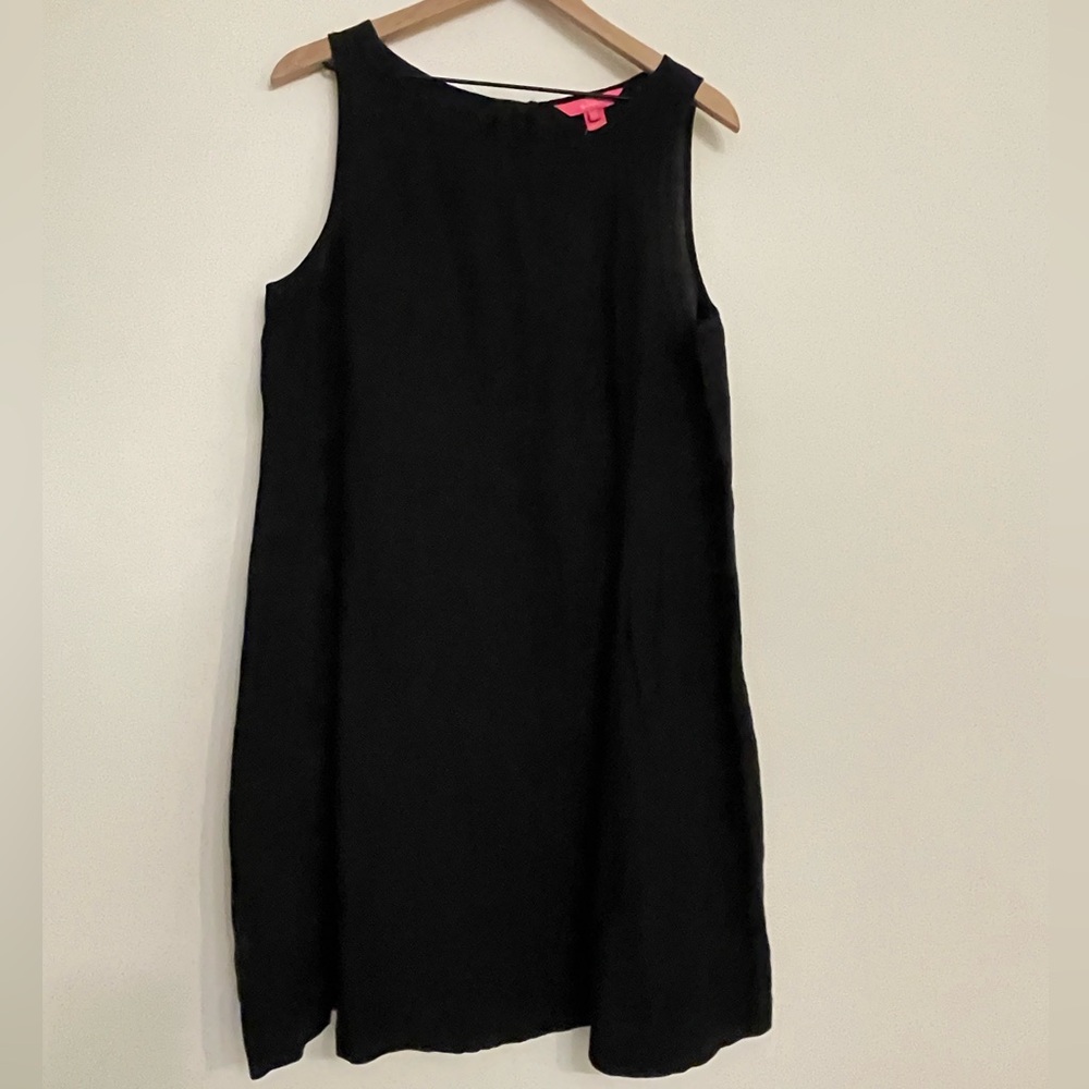 Lilly Pulitzer Classic Black lagoon linen zip back Dress 10 new with tags $188